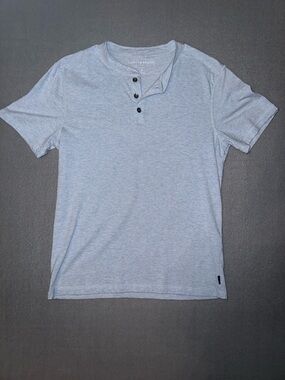 Lucky Brand Men's Heather Light Blue Henley Short Sleeve Tee